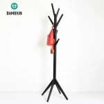 BAMBKIN modern black walnut solid bamboo hook rack with 8 hooks display hall tree for clothes hats and bags coat rack wardrobe