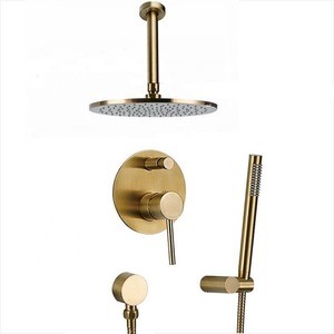 Bath Shower Faucets 8-10&quot; Rain Shower Head Bathroom Diverter Mixer Valve Shower System Wall Mounted Solid Brass Brushed Gold