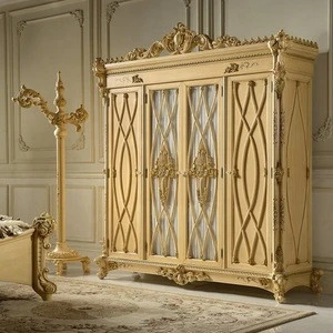 Bedroom Carving Wood Furniture set, Luxury Wardrobe for Grand Palace, European design Wooden Wardrobe