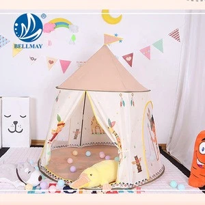 Bemay Toy Folding Canvas Tent Toy Accessories Indoor Solid Wood Kids Play Tent Indian Teepee Tent