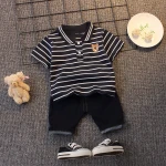 Best Selling fashion summer children boy baby girl clothes two piece set casual sport stripe cotton kids wear clothing suit