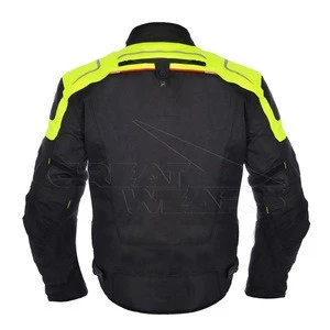 Best Wholesale Mens Latest Design Black and Yellow Textile 100% Polyester Jackets with Safety Protectors for Biker Touring