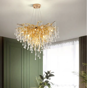 Biumart Crystal Pendant Lamp Postmodern Light Luxury Aluminum Branch Living Room Bedroom Dining Room Chandelier