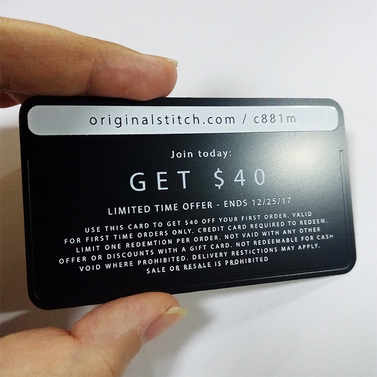 Black metal matte stainless steel engraved logo/text VIP discount card