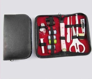 Black PVC Leather Mini Travel Sewing Kit