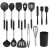 Import BPA Free Non Toxic Kitchen Tools Home Cooking Black Non-stick Heat Resistant Silicon Utensils Sets With Stainless Steel Handle from China