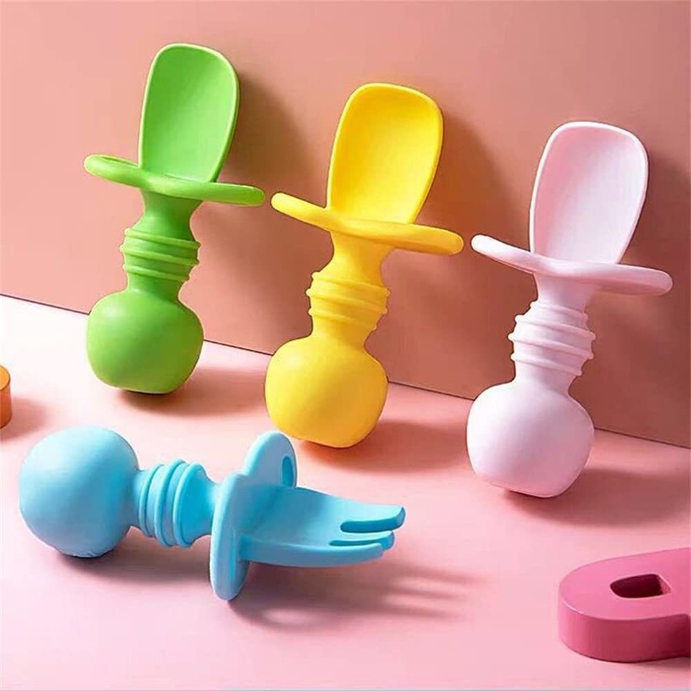 BPA Free Silicone First Stage Feeding Baby Training Spoon and Fork Sets