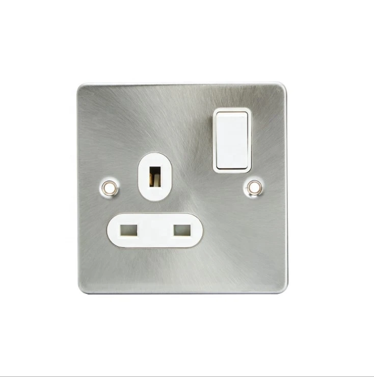 Brushed stainless steel nickel  British standard   13A wall switch socket
