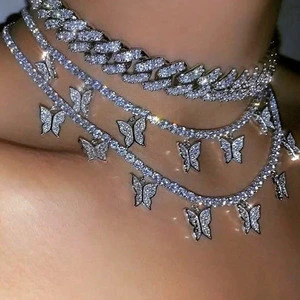 Butterfly Necklace  Amazon Hot Sale Double Deck  Fashion Women Jewelry  Elegant Alloy  choker