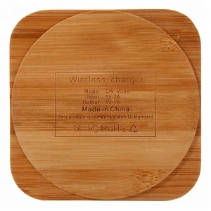 CE FCC ROHS Square Shape Ultra Thin Fast Qi Bamboo Wood Wireless Charger