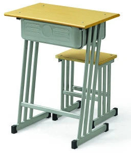 cheap three metal columns durable school single desk and chair set