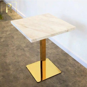 cheap white marble top stainless steel base bar tables coffee shop restaurant dining table