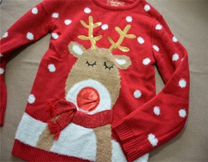 Children kids girls boys winter Christmas xmas reindeer knitted with light up holiday sweaters with sequins and 3D scarf