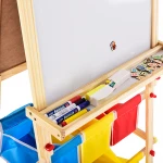 Childrens adjustable rewritable black/white wooden easel drawing board