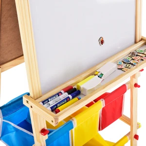 Childrens adjustable rewritable black/white wooden easel drawing board