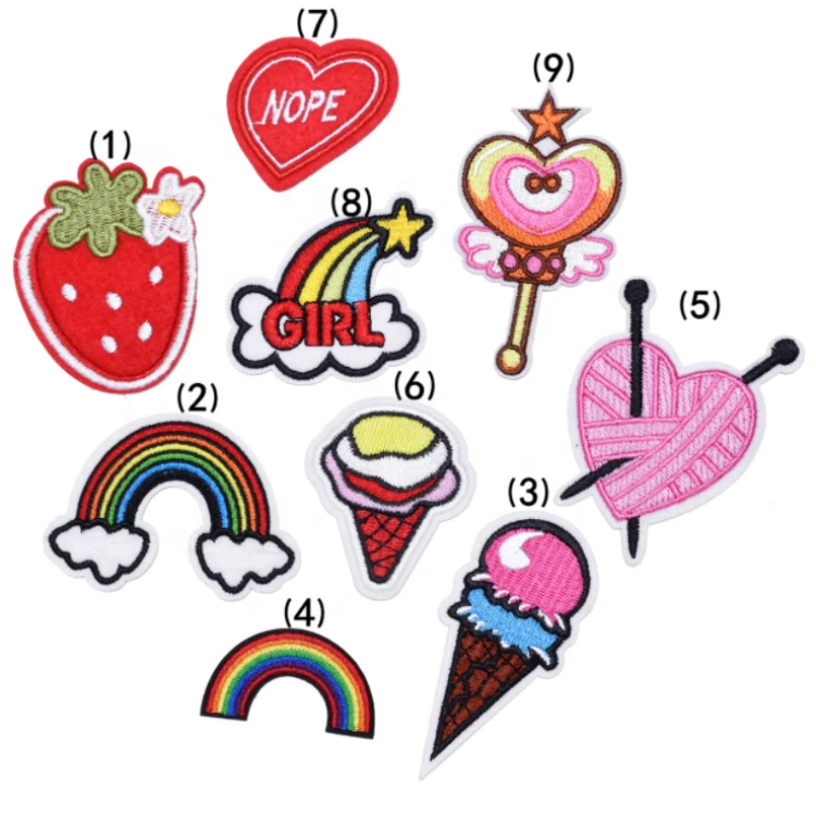 China factory  iron on carton logo embroidery patch garment apparel accessories Badges Rainbow embroidered Applique