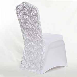 China suppliers 230gsm universal spandex chair cover white rosette cheap wedding chair covers