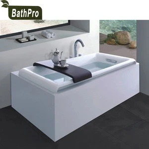 Corner Installation skirted acrylic rectangle massage bathtub with handrail
