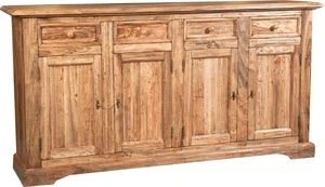 Country style solid lime wood natural finish W202xDP45xH103 cm sized sideboard. Made in Italy