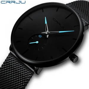 CRRJU 2150 Fashion Mens Minimalist Quartz Watches Wrist Ultra Thin Casual Slim Mesh Steel Waterproof Men Watch