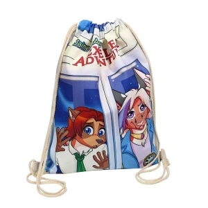 Custom Digital Print Gym Backpack Cotton Cartoon Drawstring Bag
