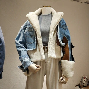 custom fashion suede Women Denim Jacket warm winter Shearling Oversized women suede Jacket oversized fur short coat