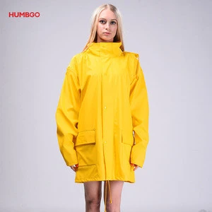 custom made waterproof fabrics womens rain jacket yellow raincoat
