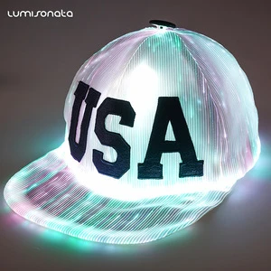 Customized logo luminous caps led light up caps fiber optic party hat