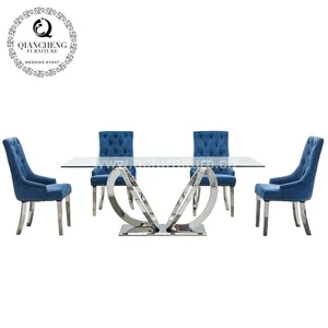 dining room furniture stainless steel designs tempered glass top dining table and 6 chairs set