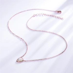 Drop shopping 925 sterling silver opal necklace 18 inches Rose Gold plated teardrop shape pendant women jewelry