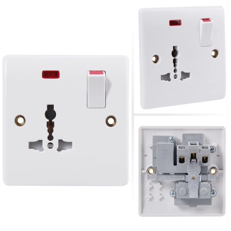 Electric universal socket with switch and light in wall
