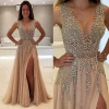 Elegant deep v-neck with applique beading and crystal homecoming dresses
