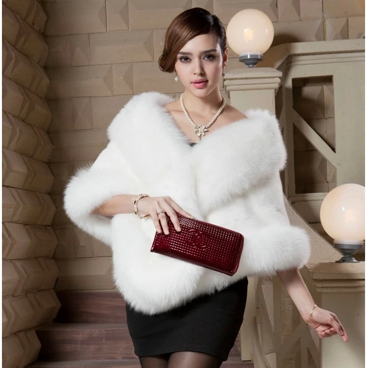 Elegant  Faux Mink Cashmere Winter Warm Fur Coat Shawl Cape Fashion Solid Ladies Faux Fur Poncho
