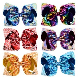 Europe and the United States popular super 8 inches of children sequinedhair band bows colorful PU leather fish scale headwear