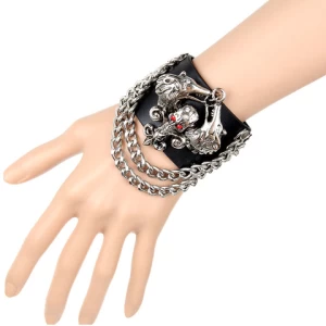 European and American non-mainstream punk double wolf head ghost head rivet leather bracelet Rock party performance accessories