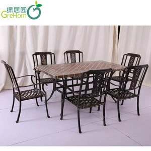 European design cast aluminum dining table set with stone top