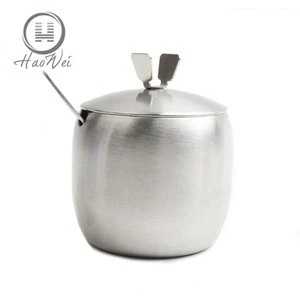 European style Stainless steel sugar pot with lid and spoon spice jar
