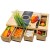 Extra large kitchen bamboo chopping block cutting serving board with 4 pc food storage prep containers drawers