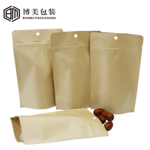 Factory Custom printed Nuts Snack Packaging Doypck Kraft Paper zipper Stand up Pouch For Food