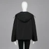 Factory OEM Design Zip Up Winter Black Double Size Wearable Woman Padded Hooded Coat with Elastic Drawing String