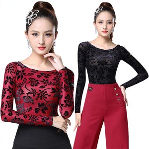 Factory Wholesale Women&#39;S Latin Printing Collar Dancing Tops Professional practice training Dance Clothes dance wear