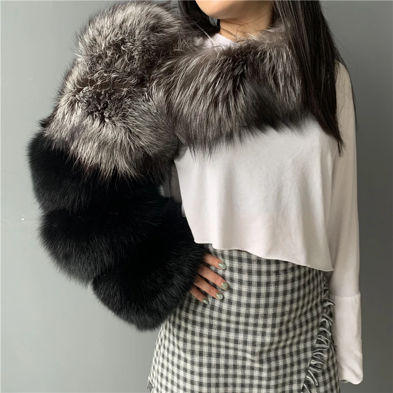 Fashion Lady Luxury Genuine Fox Fur Sleeve Wraps Muff Genuine Fox Fur Neck Warmer Fur Sleeves