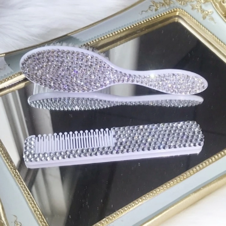 Fashion Silver Rhinestone Anti Static Brush Thin Teeth Comb Disposable Bling Baby Comb for Newborn Gift Set