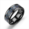 Fashion three-color carbon fiber couple ring men and women titanium steel ring geometric line stainless steel ring