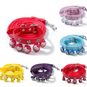 Fashion wholesale PU cartoon pet dog collar and leash set with bell