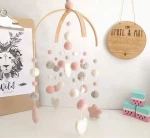 Felt ball baby mobile, standard double arch with felt stars | crib mobile | nursery decor- baby boy navy