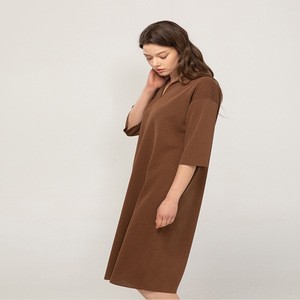 Female V-neck Cotton-knitted Summer Dress in Cashmere