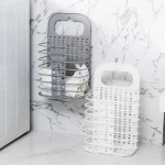FF203073-Plastic Folding Laundry Storage Basket Handle Dirty Cloth Organizer Wall-mounted