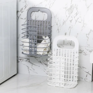 FF203073-Plastic Folding Laundry Storage Basket Handle Dirty Cloth Organizer Wall-mounted