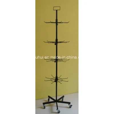 Floor Standing Retail Store 4 Tiers Adjustable Round Peg Hooks Layer Spinner Display (PHY209)